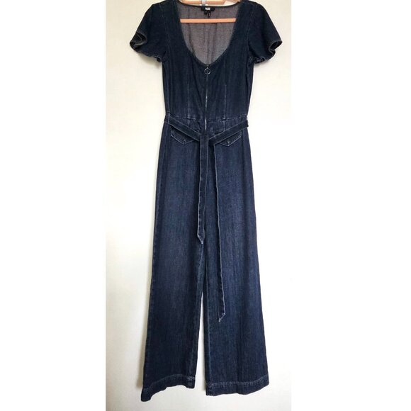 Paige Ria Short Flutter Flounce Sleeve Belted Lightweight Denim Jumpsuit S - Picture 2 of 12
